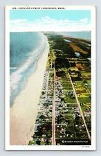 Postcard Washington Long Beach WA Aerial 1940s Unposted Linen