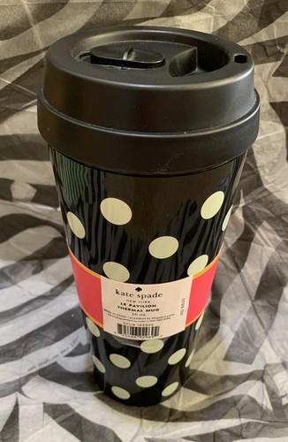 NEW KATE SPADE NEW YORK 16 OZ LE PAVILION THERMAL BLACK/WHITE DOTS MUG BPA FREE - Picture 2 of 13