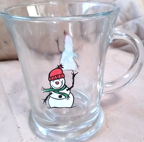 Anchor Hocking Christmas Winter Snowman Clear Mug in Great Shape No Flaws Vntg