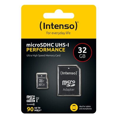 32GB Intenso Micro SD Card UHS-I mit SDHC Adapter 32 GB Ultra High Speed 90MB/s