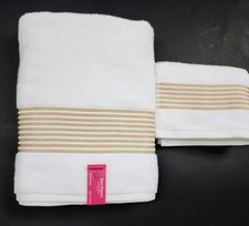 NEW JUICY COUTURE COTTON WHITE,GOLD STRIPES BATH,HAND TOWEL OR 2 FINGER TIP