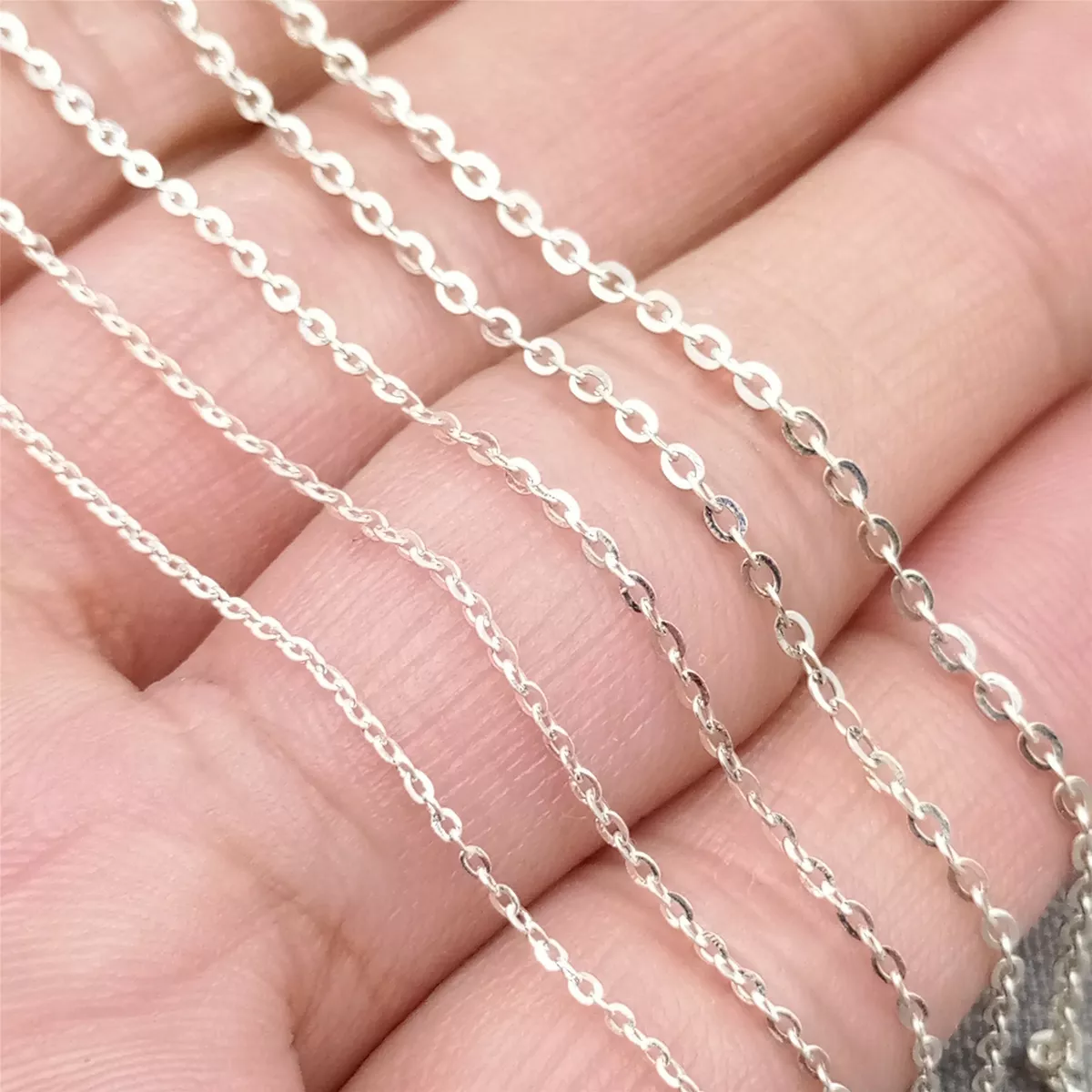 925 Sterling Silver Unfinished Hammered Cable Chain 1mm 1.1mm 1.2mm 1.4mm  1.6mm