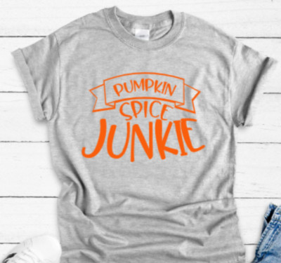 Pumpkin Spice Junkie, Fall, Gray, Unisex Short Sleeve T-shirt