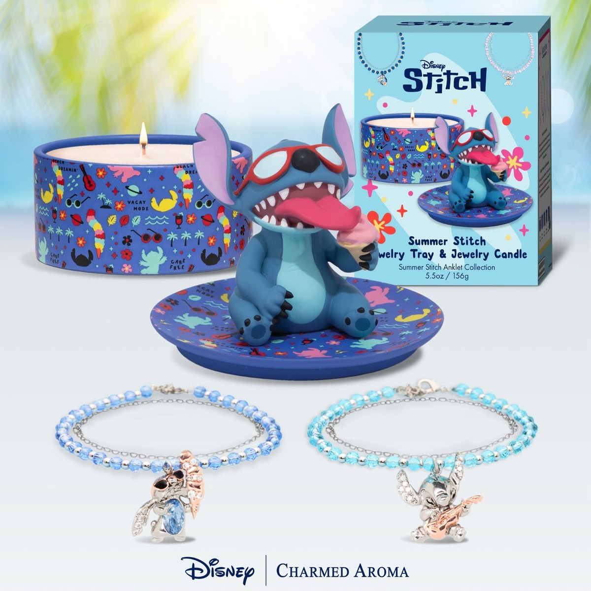 Charmed Aroma Disney® Summer Stitch Candle & Jewelry Tray & Beaded