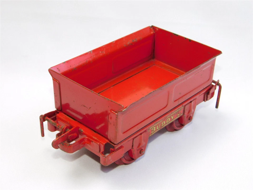 Antiguo vagón góndola Buddy L de 8,5" de la década de 1920 para tren minero juguete de acero prensado rojo Foto 4 de 4