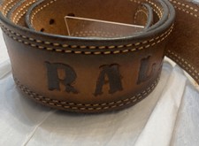 vintage USA made TOOLED buckle belt Size 44 RALPH WESTERN Leather Leaves