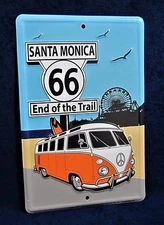 Route 66 - SANTA MONICA *US MADE* Embossed Metal Sign -Man Cave Garage Bar Decor