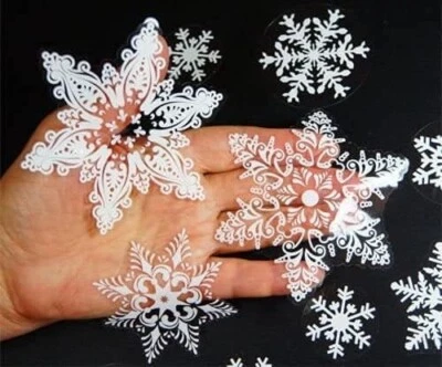 57 REUSABLE WHITE CHRISTMAS SNOWFLAKES WINDOW STICKERS SELF CLINGS Decorations