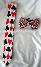 Poker Symbols Spades,Hearts,Diamond, Clubs Adjustable Bow Tie Matching neck tie