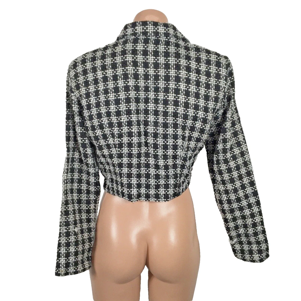 Blazer corto vintage años 90 y2k RAMPAGE tweed negro blanco dorado botones recorte despistado Foto 2 de 4