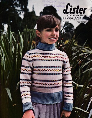 Lister C1332 Original Children's Knitting Pattern Girls Sweater DK