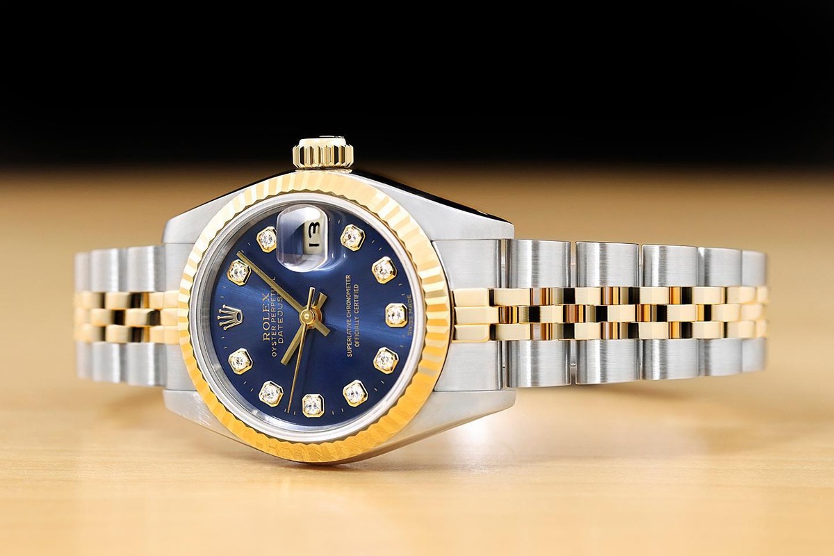 ROLEX LADIES DATEJUST 69173 BLUE FACTORY DIAMOND DIAL 18K  display picture 1
