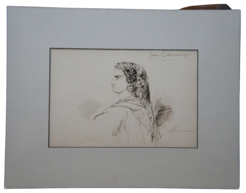 1859 ANTIQUE FRENCH Emile Dupont Original Encre Peinture Dessin Portrait 18" - Photo 1 sur 9