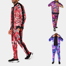 Men's Marble Velvet Velour Tracksuit Set Jogging Jacket and Sweatpants ST858EY
