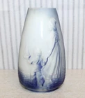 Vintage Milk Glass Blue Dutch Woman Child Sailboat Bud Vase