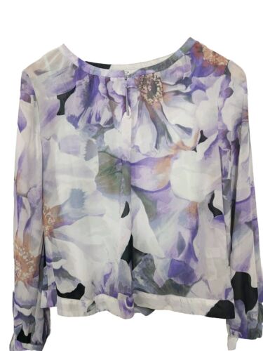 Jennifer Lopez Womens Top Med Purple W/ Cami Semi-Sheer Front Keyhole Romance