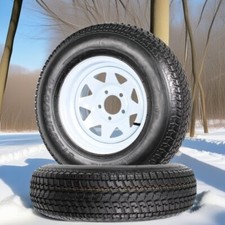 2 Pack St20575d14 Trailer Tires On Rims 20575 14 In. 5 Lug White Spoke Wheel
