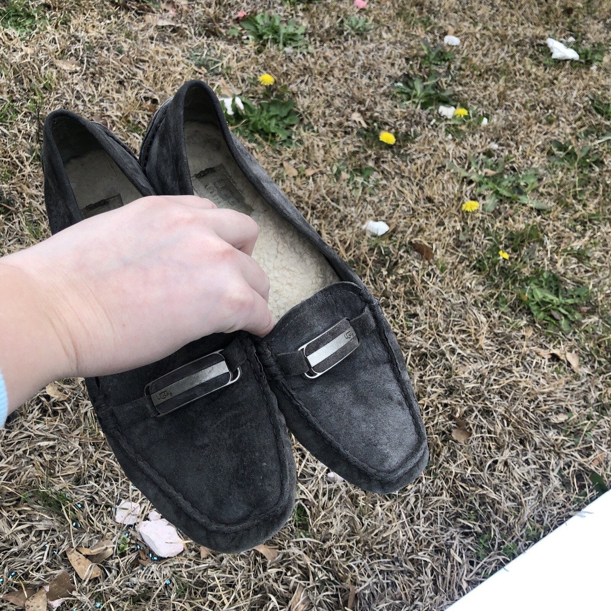 UGG Suede Gray Slip On Loafers Moccassins Women Size 9.5 | eBay