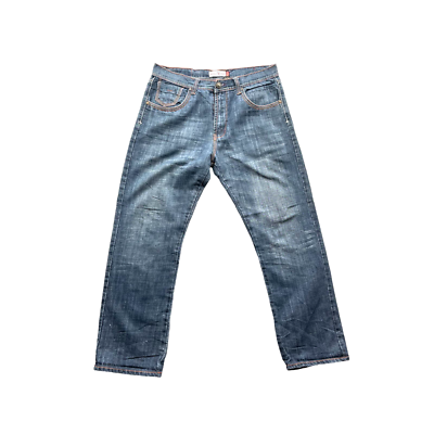 Vintage Royal Blue Men's Embroidered Straight Fit Denim Jeans Size