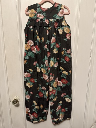 Vintage Handmade Black Floral Romper Jumpsuit CottageCore 80s - Picture 10 of 12