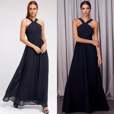 Lulus Air of Romance Navy Blue Maxi Chiffon Flowy Dress SIZE SMALL Orig $75