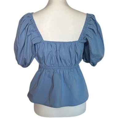 Express Puff Sleeve Milkmaid Top Womens XS Cropped Coquette Boho Cottage Blue