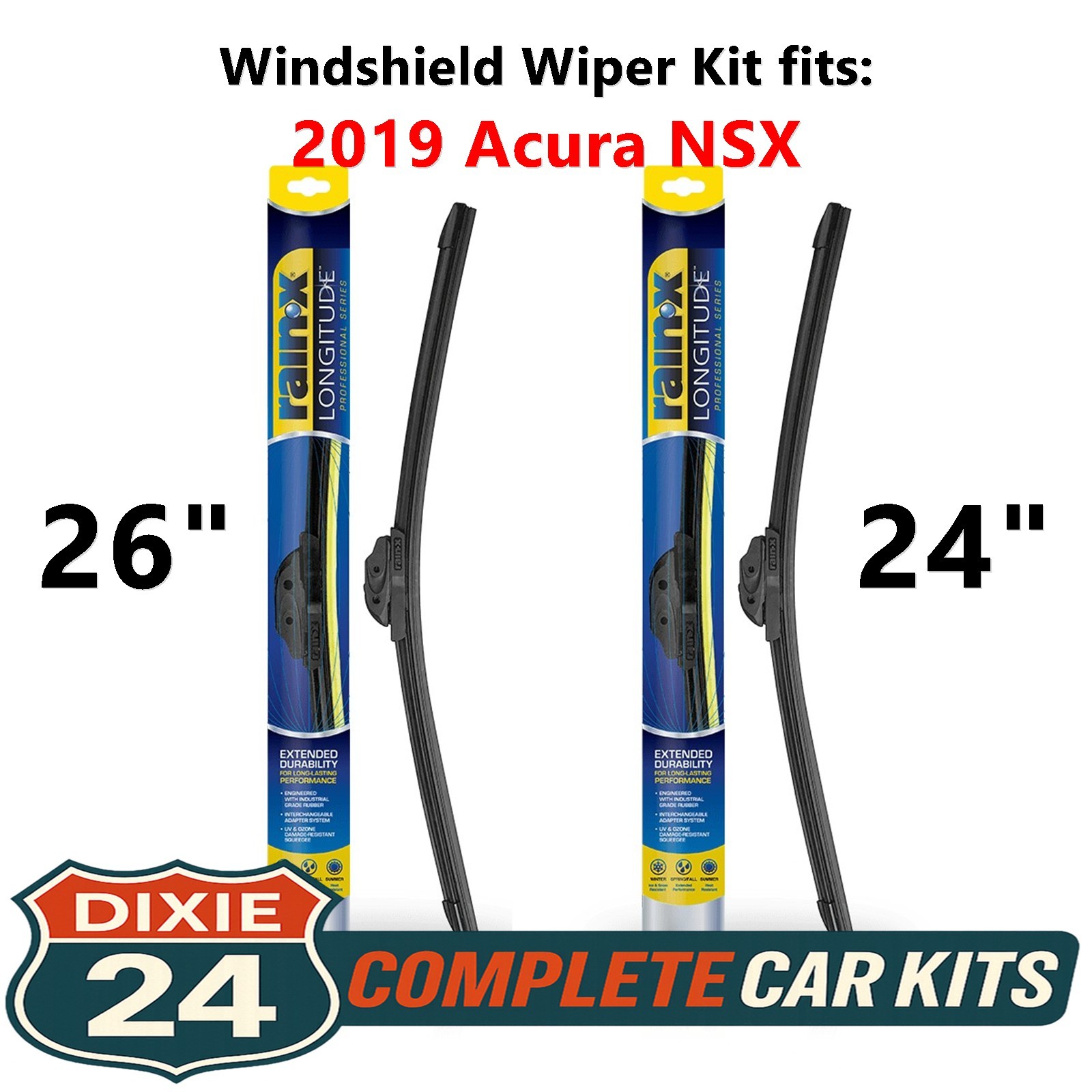 Rain-X Longitude Windshield Wiper Kit fits: 2019 Acura NSX (26" & 24")