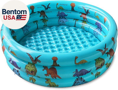 Dinosaur Inflatable Baby Pool - Small Toddler Blow up 3 Rings round Pad Pool, Ou