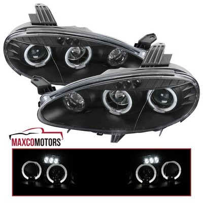 Black LED Halo Projector Headlights For 2001-2005 Mazda Miata MX5 Head Lamps L+R