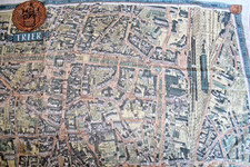 Vtg 60s Map Scarf Trier Germany Printed in Italy Cotton Souvenir 26x32 Italy