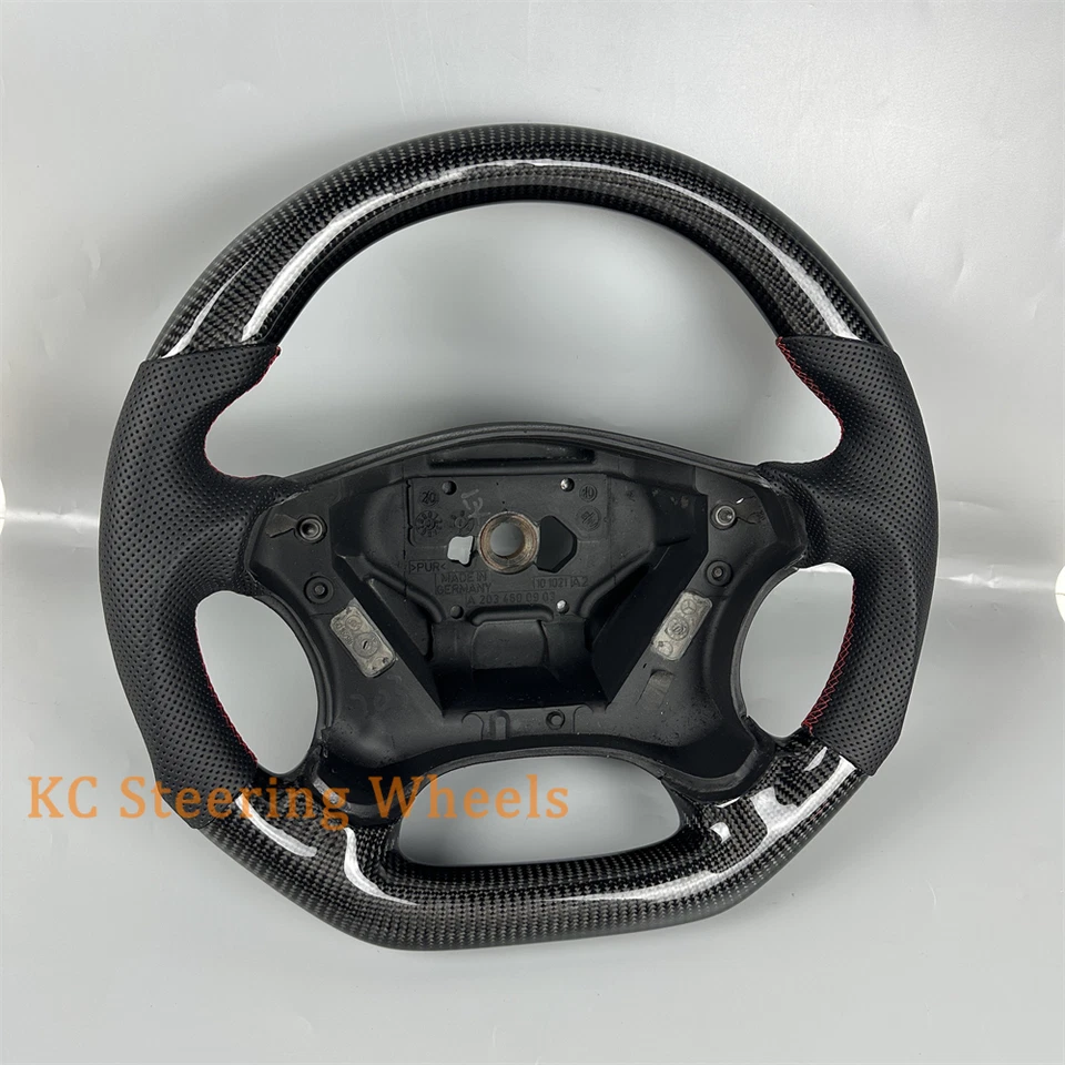 Volante de cuero de fibra de carbono negro para Mercedes-Benz Amg 2002-2005  Foto 2 de 4