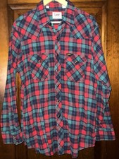VINTAGE LEE COLORFUL PEARL SNAP WESTERN FLANNEL SHIRT XL made in USA