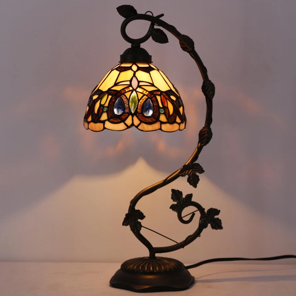 Lámpara de mesa Tiffany vitral victoriana lámpara de mesa, base de hoja de metal 8X10X2... Foto 2 de 4
