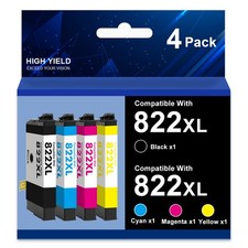 4PK 822XL T822XL Ink Cartridge For Epson WorkForce Pro WF-3820 WF-4820 WF-4833