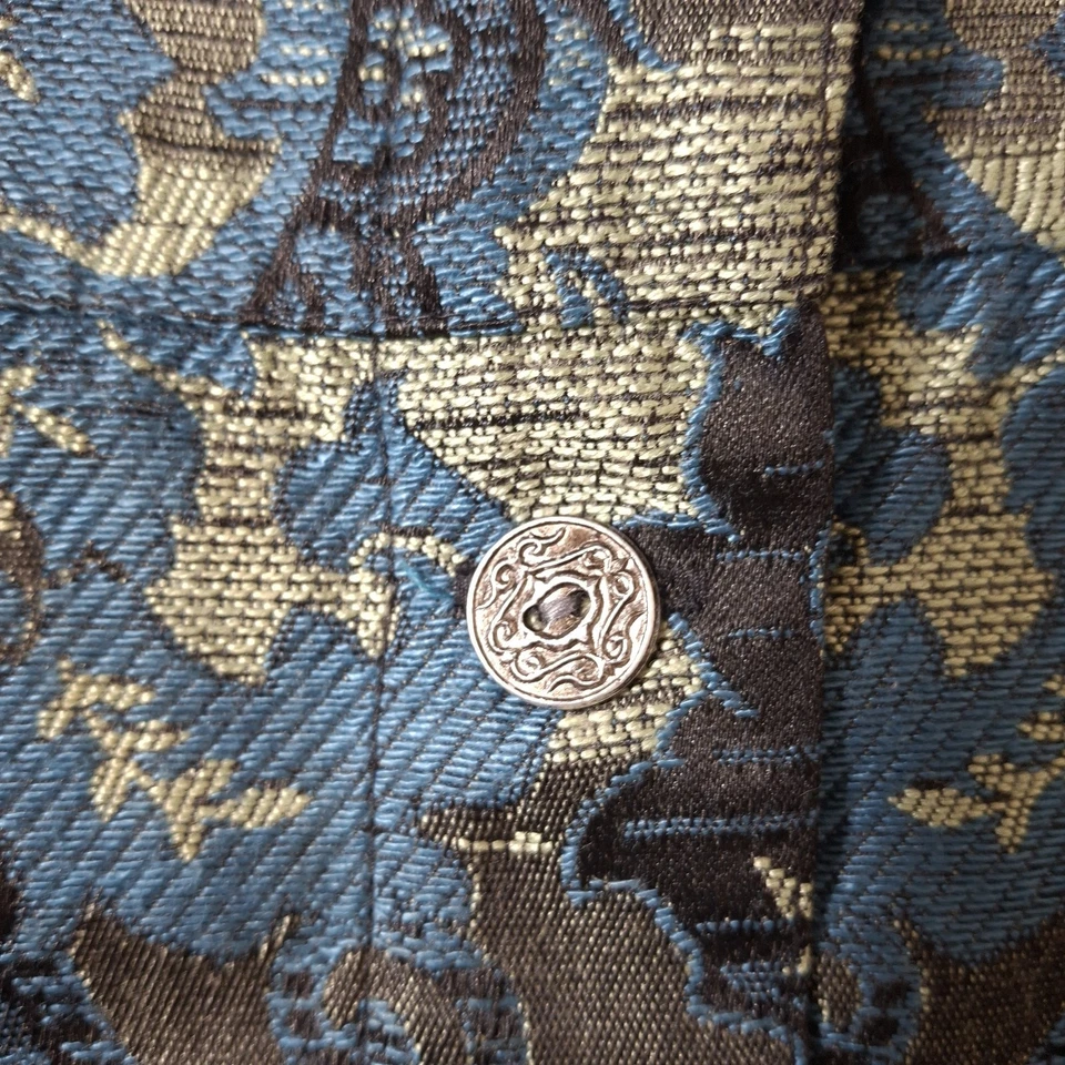 Женская куртка Laura Ashley XL из парчи/жаккарда сине-зеленая дамасская с цветочной подкладкой - Изображение 3 из 4