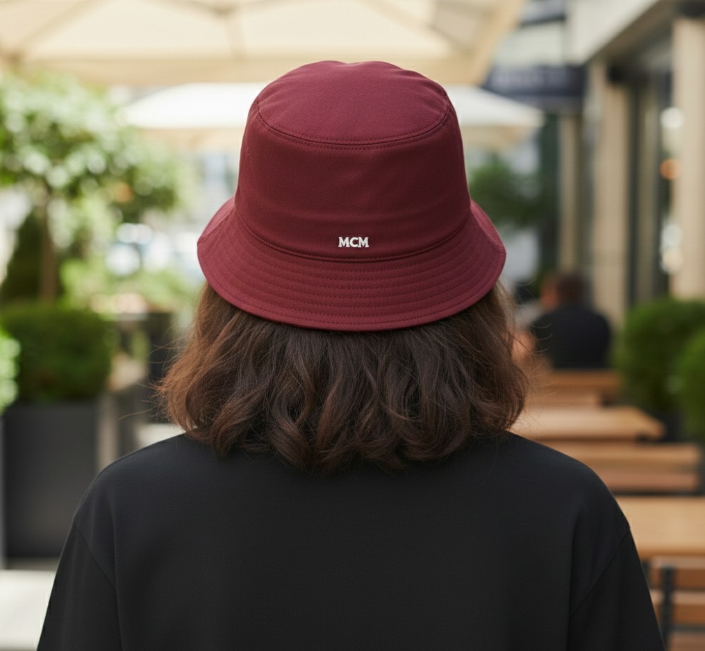 New MCM Burgundy Bucket Hat with Embroidered Logo - Unisex | eBay