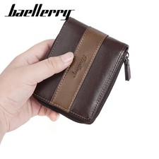 Mens Leather Wallet Short Vintage RFId Blocking Baellerry Slim Bifold Wallet wit