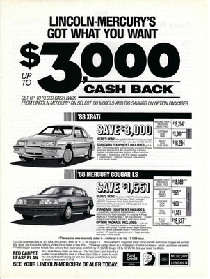 #ad #ad 1988 Mercury Cougar LS amp; Lincoln XR4Ti Got What You Want Vintage Print Ad Poster $9.90
