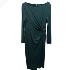 Lauren Ralph Lauren Women Green Long Sleeve Wrap Midi Dress Size 16