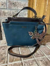 Chala Dragonfly Crossbody Top Handle Vegan Leather Bag Turquoise Two Section