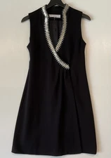 Trina Turk Black Wrap Dress Size 8 Sleeveless Sequin Neckline Glam Party