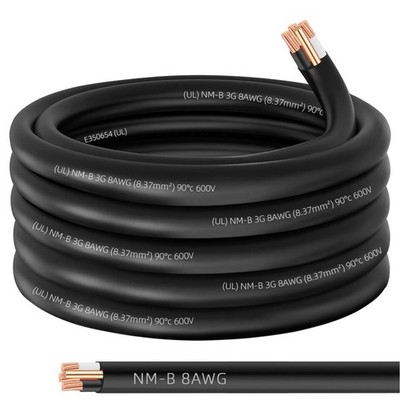 NM-B 8/3 Wire with Ground,25FT 8/3 8 Gauge Wire Copper 8 AWG 3 Conductor PVC ...