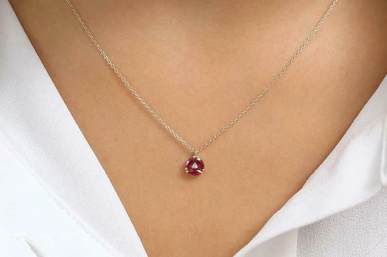 0.7ct Natural Ruby & Diamond Cluster Pendant Real 14k Solid Yellow Gold NO CHAIN - Image 2 of 4