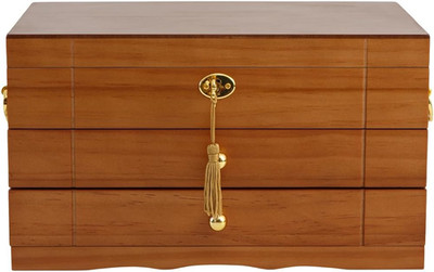 Wooden Jewelry Box Organizer with 2 Drawers, Lock and Key, Multiple Compartments