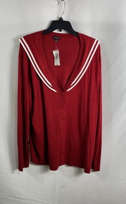 Torrid Women's Red Sailor Cardigan White Striped Anchor Embroidery NWT Sz 4X