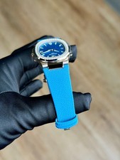 Patek Philippe Nautilus Blue Dial Diamond Bezel Blue Strap Full 2026 7010G-013 5