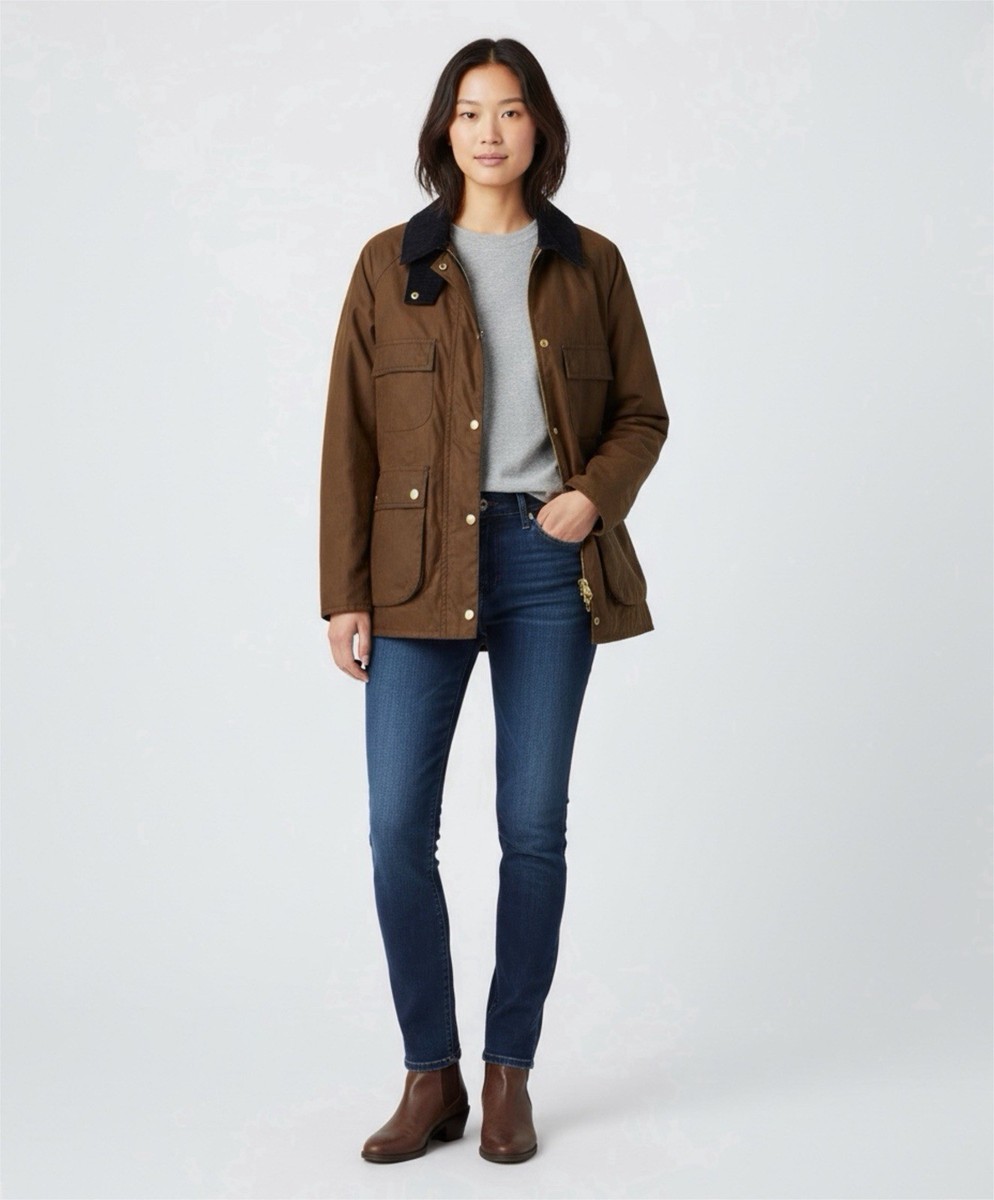 BARBOUR® Ruth Corduroy Collar Waxed Jacket Size 10 RETAIL $470 TAN