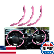 Mandark 3PCS Carbon Fiber Car Steering Wheel Cover Anti-Skid Leather W/ Pink Acc