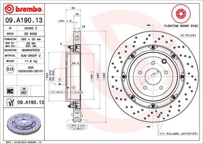 Bremsscheibe (pro Einheit) BREMBO 09.A190.13