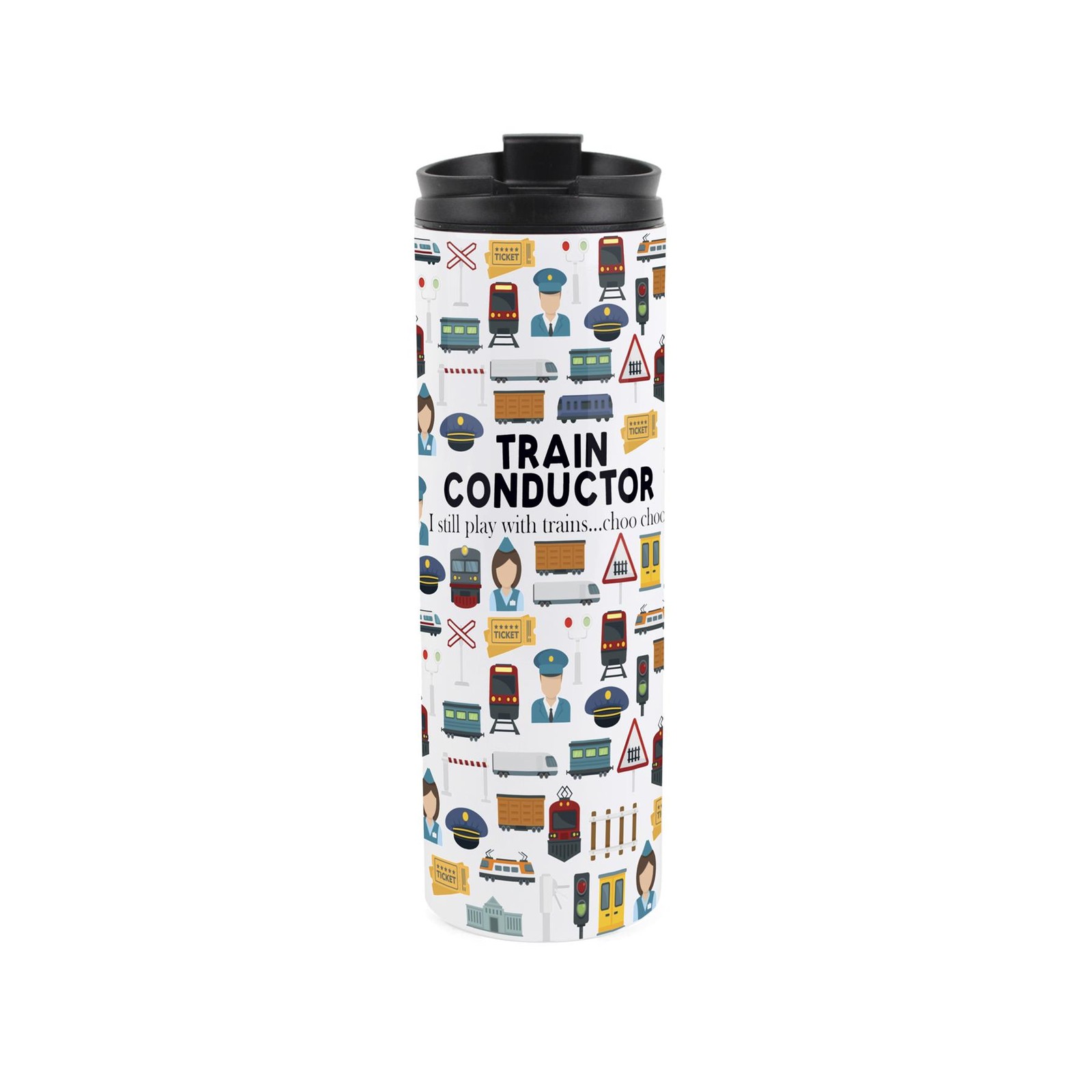 Train Conductor Travel Mug - Novelty Trades Gift Reusable Stainless Steel Flask